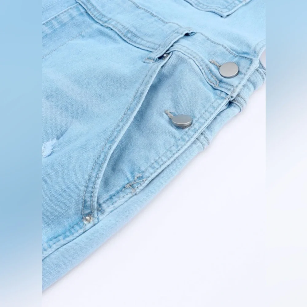 Women's Light Blue Distressed Denim Overalls - Picture 11 of 16